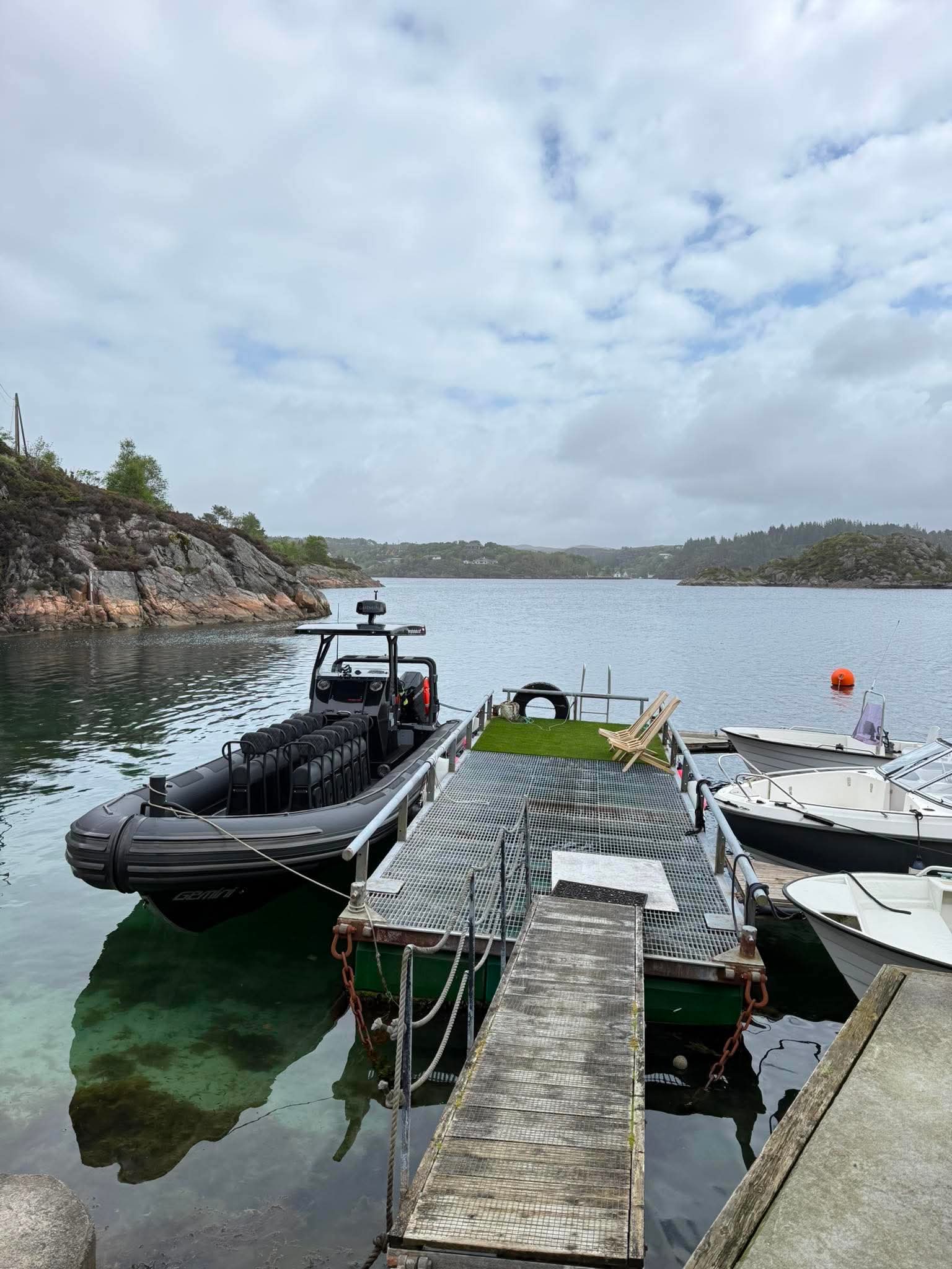 The RIB moored at the coastal dock
